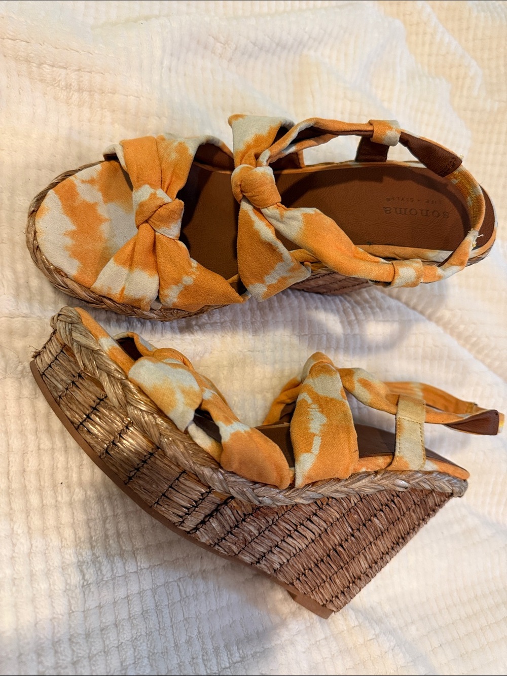 Yellow Tie-Dye Fabric Wedge Sandals